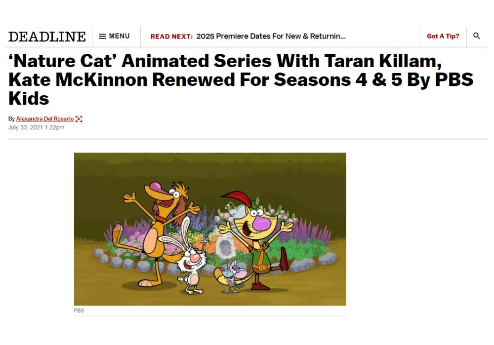 Nature Cat featured on Deadline